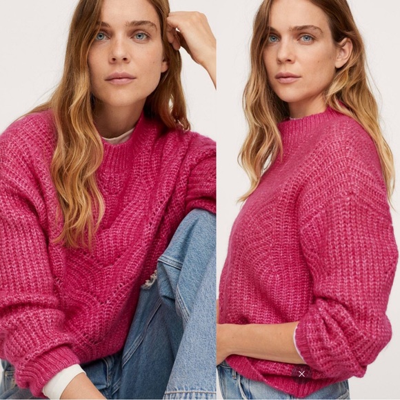 NWT Mango Contrasting‎ Knit Sweater Pink Large - Picture 2 of 14
